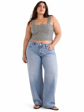 Forever 21 Black & White Gingham Bustier Crop Top – Size 1X EUC
